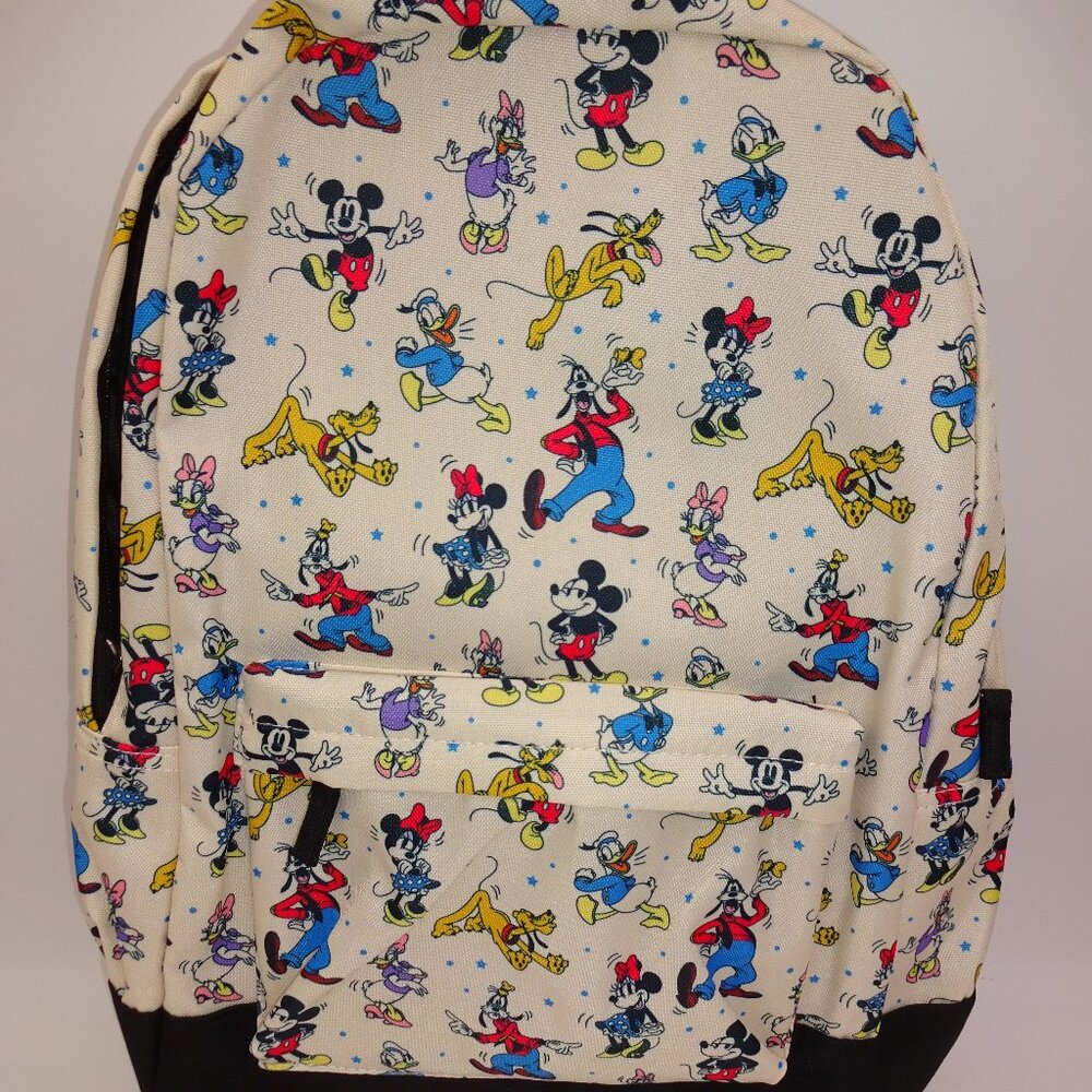 NWT New Disney Cream Backpack Mickey Minnie Mouse Goofy Pluto Donald Daisy Stars - Picture 1 of 5